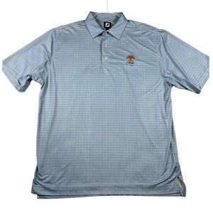 FootJoy Mens XL Golf Polo Shirt Blue White Micro Check Kiawah Island Logo‎ FJ